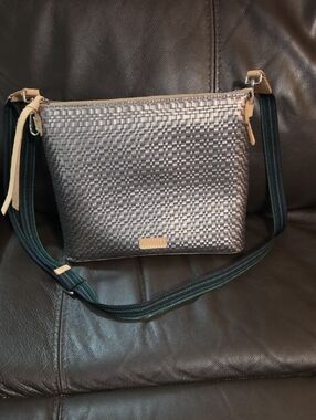 Consuela Metallic Woven Crossbody with Striped Strap